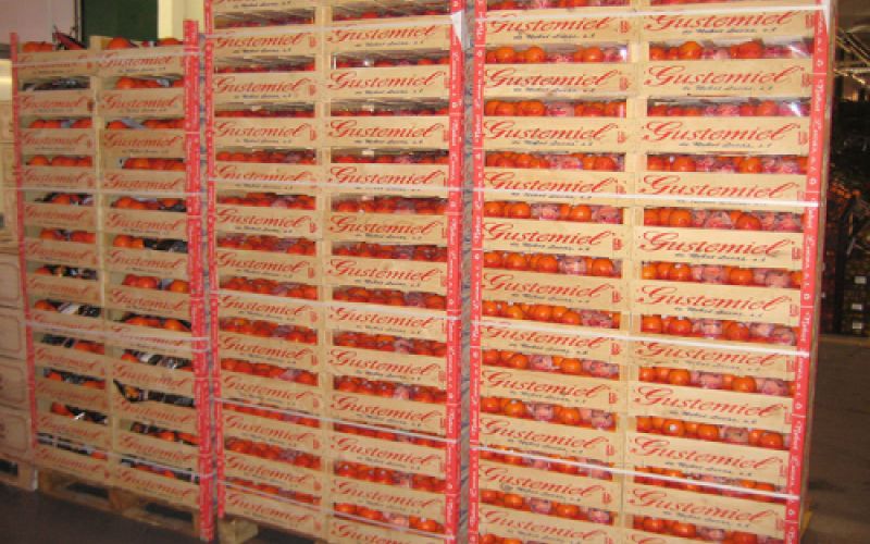 Almacén con cajas de frutas Almacén con cajas de frutas